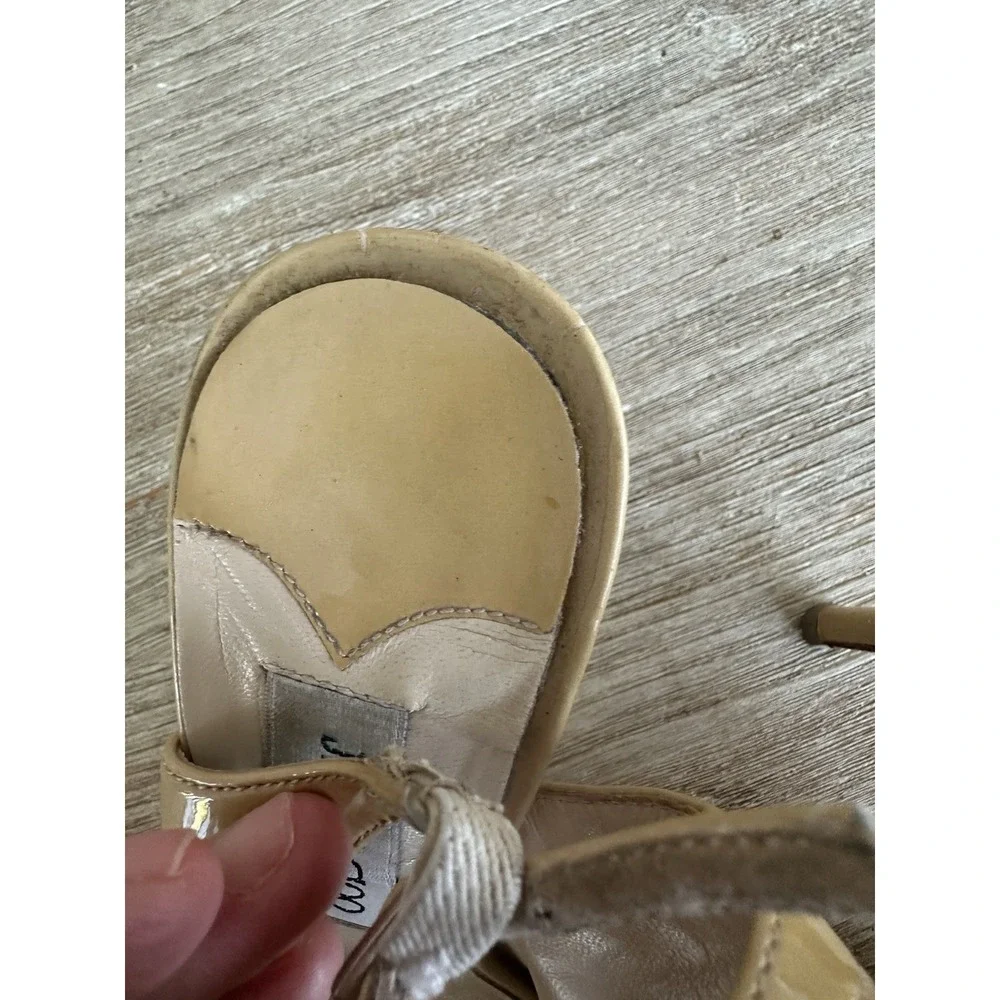 JIMMY CHOO Nova Nude Patent Leather Platform Slingback Heels Sz 36.5 SEE photos
